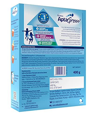 AptaGrow Health and Nutrition Drink Powder for Kid’s Growth, Vanilla, 400 g