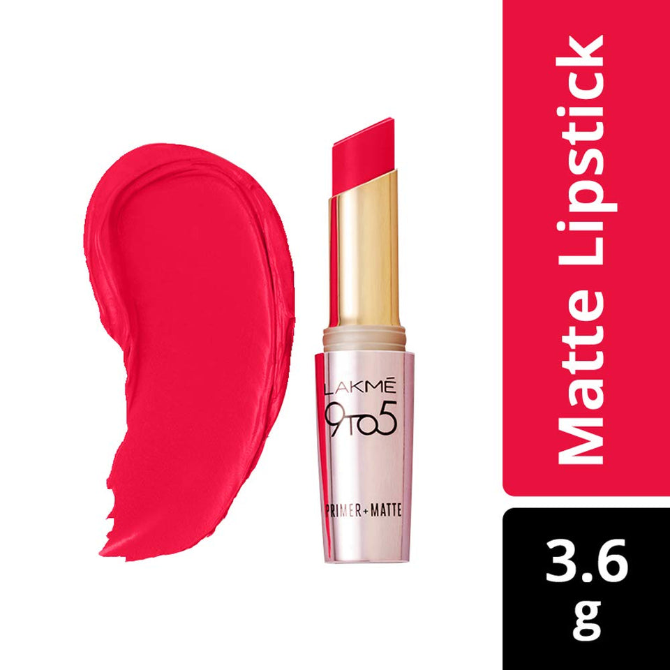 Lakmé 9 to 5 Primer Matte Lip Color, Crimson Cue MR19, 3.6g