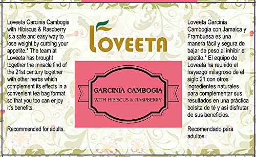 Loveeta Wellness Garcinia Cambogia Tea Raspberry & Hibiscus - 15 Tea Bags (Gmo Free, Gluten Free, Dairy Free, Sugar Free & 100% Natural)