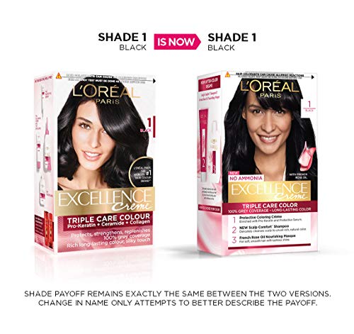 L'Oreal Paris Excellence Creme Hair Color, 1 Black, 72ml+100g