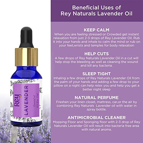 Rey Naturals® Lavender oil & Rosemary essential oils - Pure 100% Natural for Healthy Skin, Face, and Hair (15 ml + 15 ml)