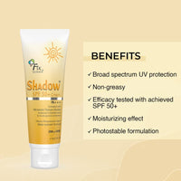 Fixderma shadow SPF 50+ cream, Offers PA+++ Protection, Broad spectrum UV Protection, Provides Moisturization, Water resistant and Non-greasy sunscreen, Suitable for all skin types - 75gm