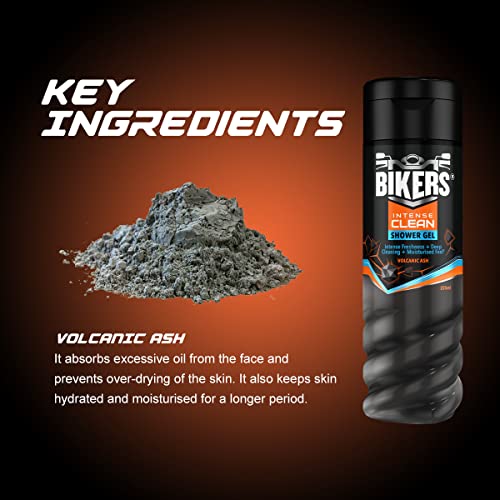 Biker's Deep Cleaning Shower Gel, Enriched with Volcanic Ash, Intense Freshness, Moisturized Feel, Black, Fresh, 225 ml