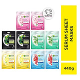 Garnier Skin Naturals Face Serum Sheet Mask (2 Each Of Light Complete, Charcoal, Sakura, Hydrabomb and Hydrabomb ) 421g (Pack of 10)