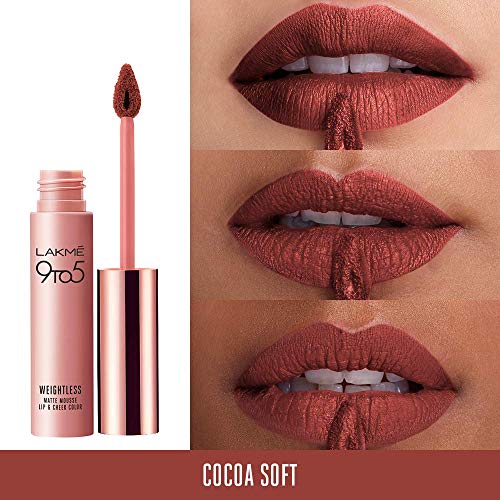 LAKMÉ 9 to 5 Weightless Mousse Lip Color & Cheek Color, Matte Finish - Coca Soft, 9 g