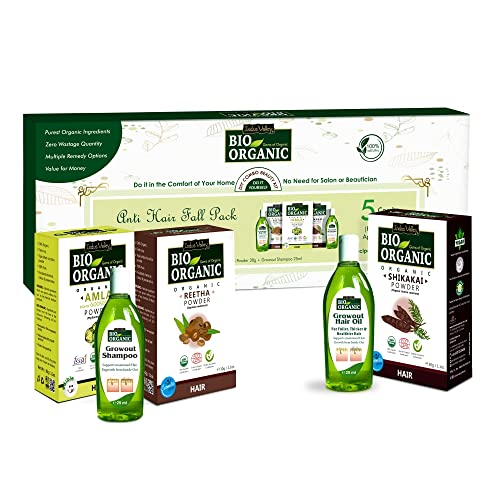 INDUS VALLEY Anti Hair-fall Pack with Amla ,Shikakai ,Reetha ,Growout Oil ,Growout Shampoo (30g+30g+30g=90g , 25ml+25ml=50ml)