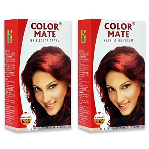 Color Mate Hair Color Cream, Burgundy, 130ml (Pack of 2)