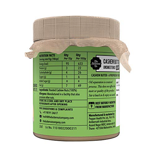 The Butternut Co. Cashew Butter Unsweetened, 200 gm (No Added Sugar, Vegan, High Protein, Keto)