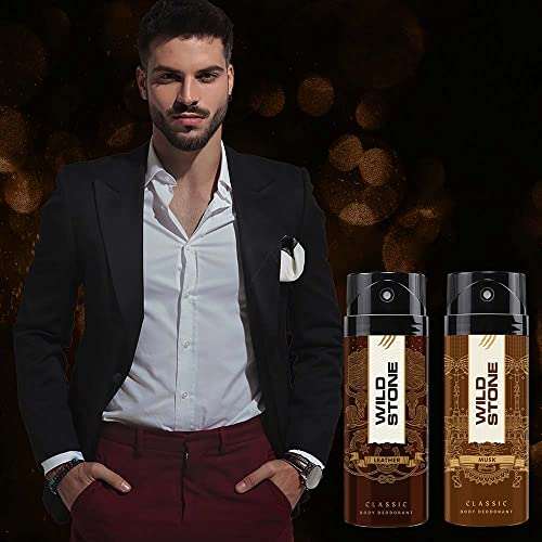 Wild Stone Classic Leather and Musk Body Deodorants for Men, Pack of 2 (225ml each)