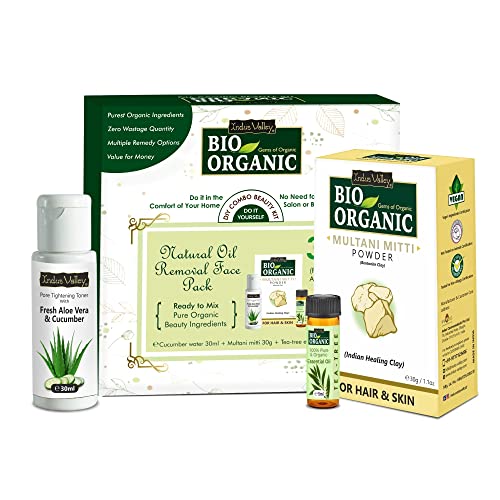 INDUS VALLEY Natural Oil Removal Face Pack Multani Mitti,Cucumber Toner, Tea Tree Oil (30g , 50ml+ 5ml=55ml)