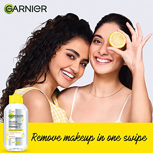 Garnier Micellar Water With Vitamin C, 125ml | Garnier Micellar Cleansing Water | One Swipe Makeup Remover | For Dull and Sensitive Skin | Removes Makeup + Brightens Skin