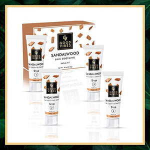 Good Vibes Sandalwood Skin Soothing Facial Kit - 4 Step Skin Care Includes Cleanser, Scrub, Cream and Pack - 10 g each - Cruelty Free