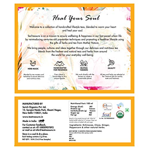 Tea Treasure Calm, Herbal Tisane Tea for Healthy Hair and Glowing Skin Detox Herbal Tea, 18 Pyramid Bags