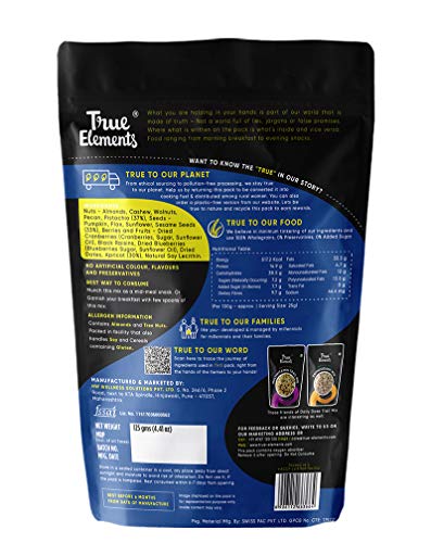 True Elements Daily Dose Trail Mix 250g - Mix of 67% Dried Fruits, Nuts, Berries & 33% Seeds | Mix Dry Fruits | Nuts and Dry Fruits