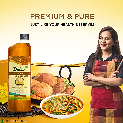 DABUR Cold Pressed Mustard Oil -1L : Healthy Cooking Oil with the Goodness of Omega 3 & 6