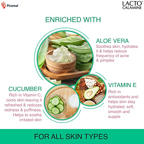 Lacto Calamine Daily Cleansing Face Wipes with Aloe Vera, Cucumber and Vitamin E, White, Pack of 2, 50 Count