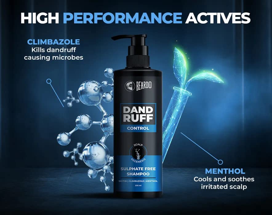Beardo Dandruff Control Sulphate Free Shampoo 200 ml | Biotin | Climbazole | Menthol | Reduce Dandruff and Itchy Scalp