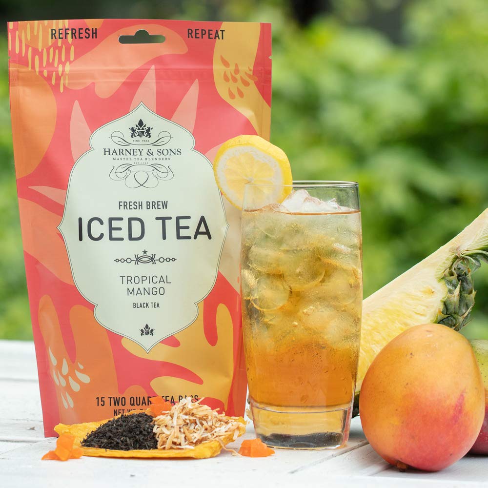 Harney & Sons Tropical Mango | Fresh Brew Iced Tea Pouches, 15 Two Qt Large Tea Pouches