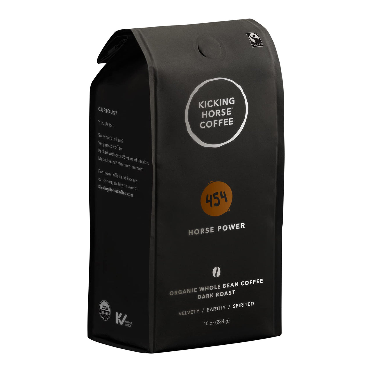 Kicking Horse Coffee, 454 Horse Power, Dark Roast, Whole Bean, 10 oz - Certified Organic, Fairtrade, Kosher Coffee