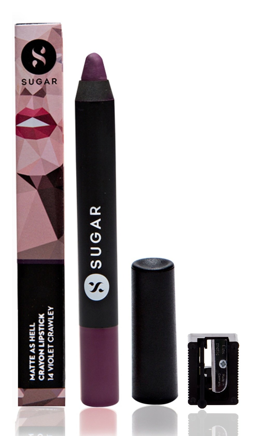 SUGAR Cosmetics Matte As Hell Crayon Lipstick 14 Violet Crawley (Smokey Violet) With Free Sharpner, 2.8 g