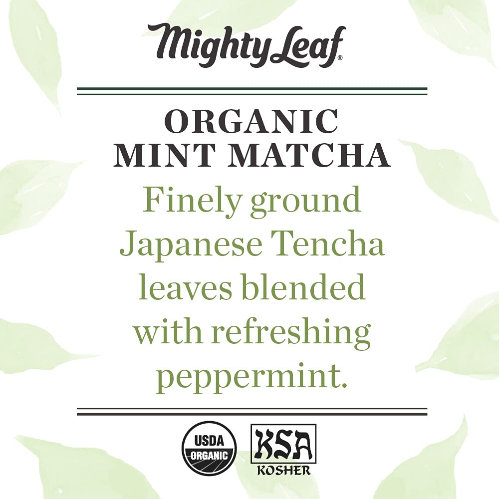 Mighty Leaf Tea, Organic Mint Matcha Green Tea Powder, 1.5 Ounce Tin, Japanese Matcha with Mint Powder, Unsweetened