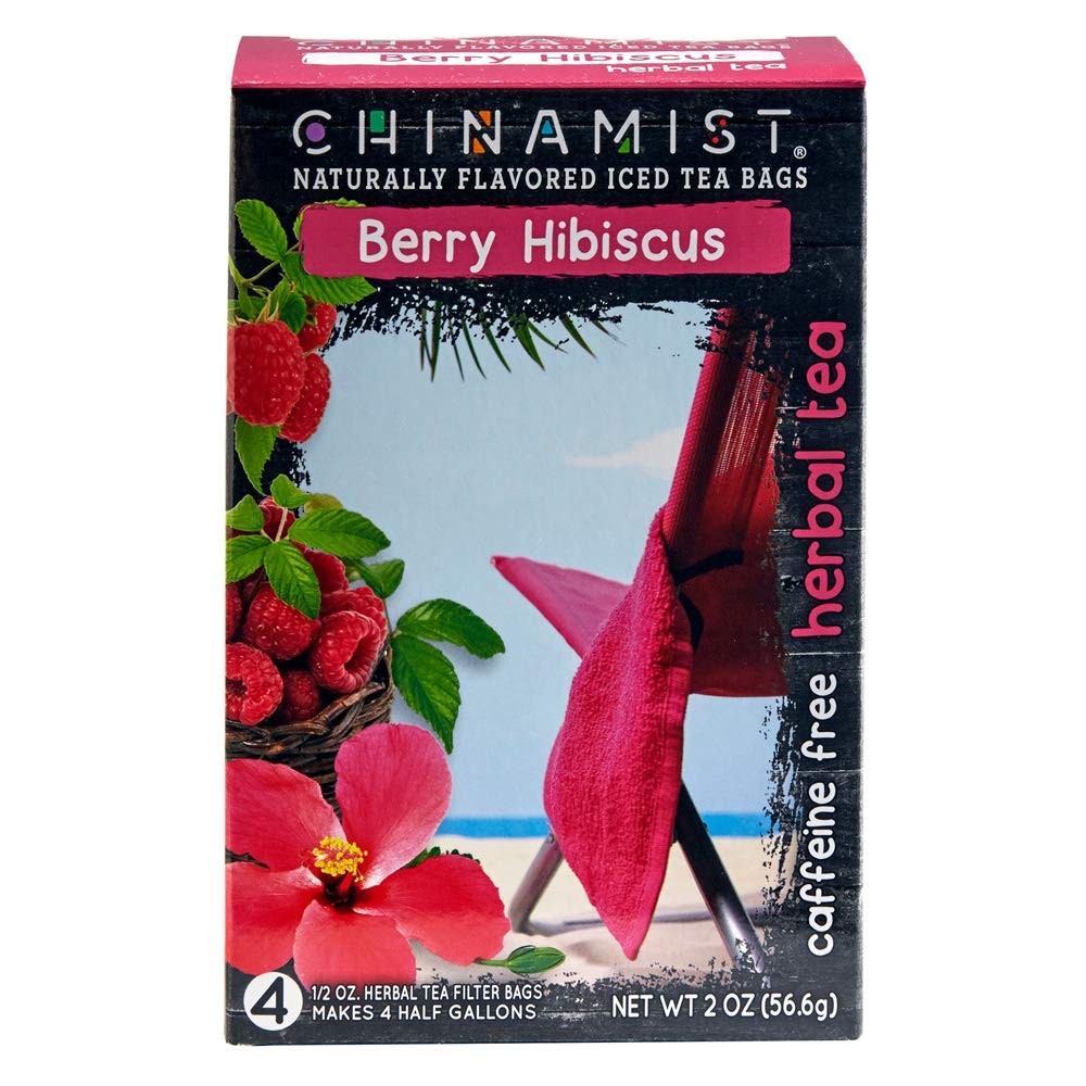 China Mist Iced Tea Naturally Flavored Herbal, Each Tea Bag Yields 1/2 Gallon Berry Hibiscus 4 Count
