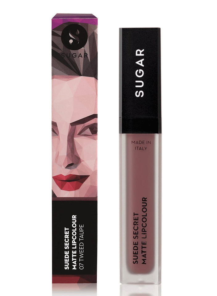SUGAR Cosmetics Suede Secret Matte Lipcolour, 07 Tweed Taupe (Taupe Rose), 6ml