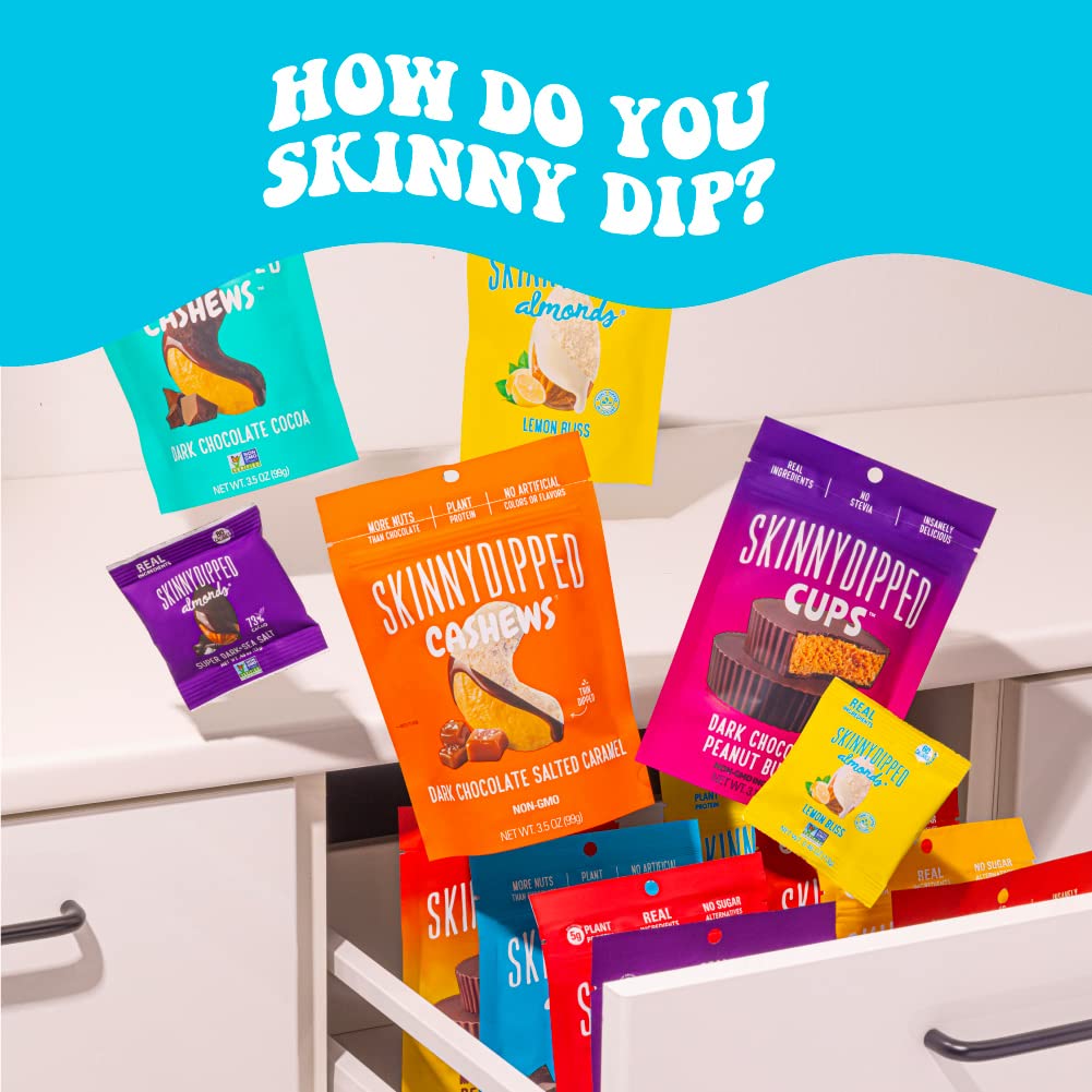 SkinnyDipped Caramel Peanut Paradise Cups, 1g Sugar per Cup, Keto Friendly, No Palm Oil, Gluten Free, 3.2oz Resealable Bags, 6 Count (Pack of 4)