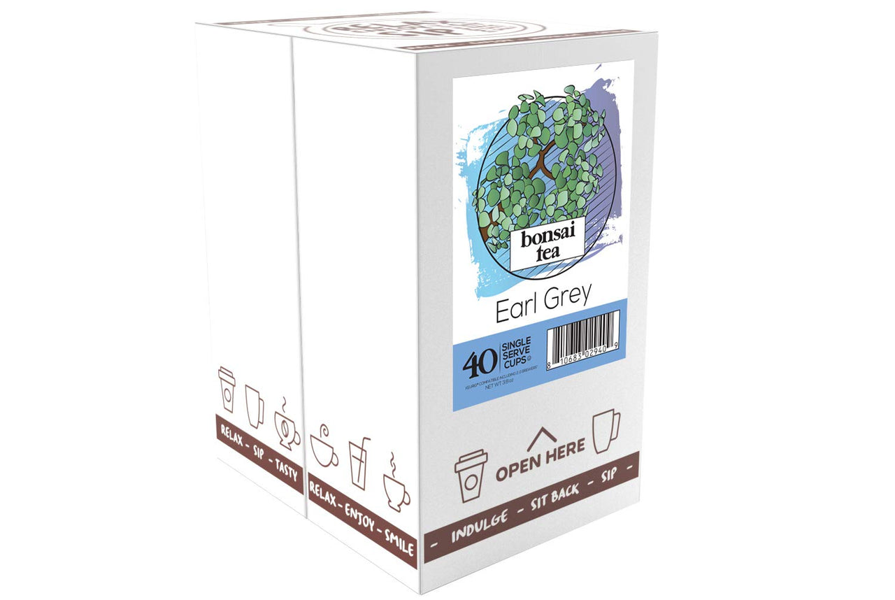 Bonsai Tea Co. Earl Grey Single Serve Tea Pods, Compatible with K Cup Brewers Including 2.0, Sweet and Floral Bergamot Flavor with Full-Bodied Black Tea, 40 Count Single Serving cups