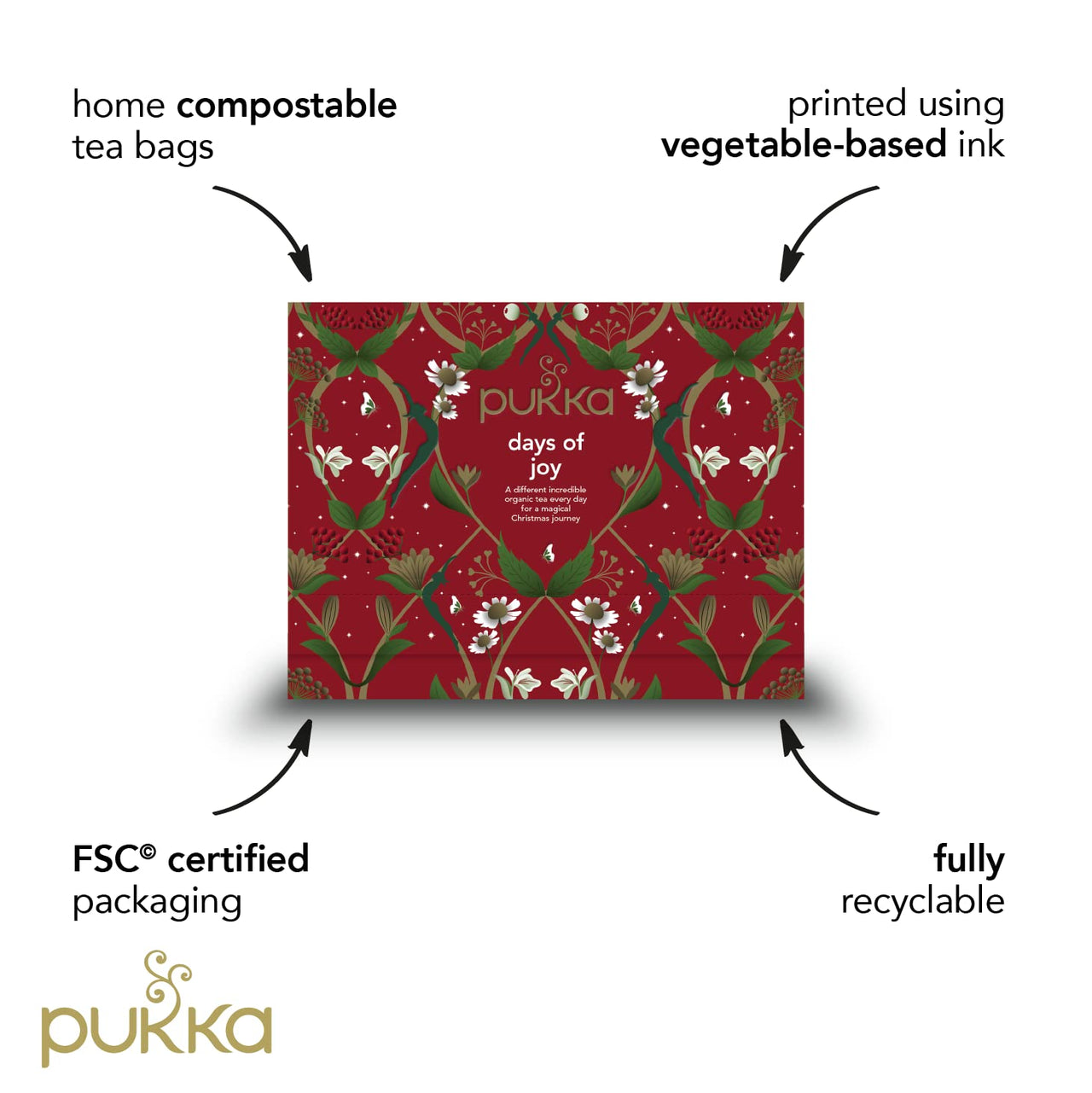 Pukka Tea Advent Calendar, Organic Herbal Tea, Perfect for Gifting, 24 Tea Bags, Red