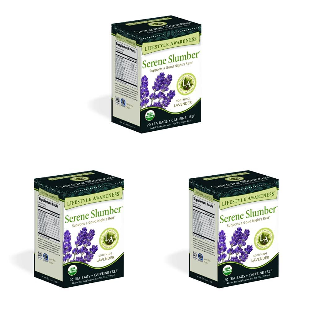 Lifestyle Awareness Serene Slumber Tea with Soothing Lavender, Caffeine-Free, 20 Tea Bags (Pack of 3)