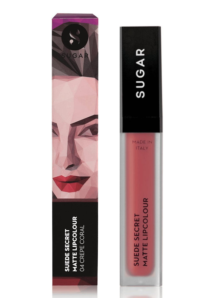 SUGAR Cosmetics Suede Secret Matte Lipcolour 04 Crêpe Coral (Peachy Coral), 6 ml