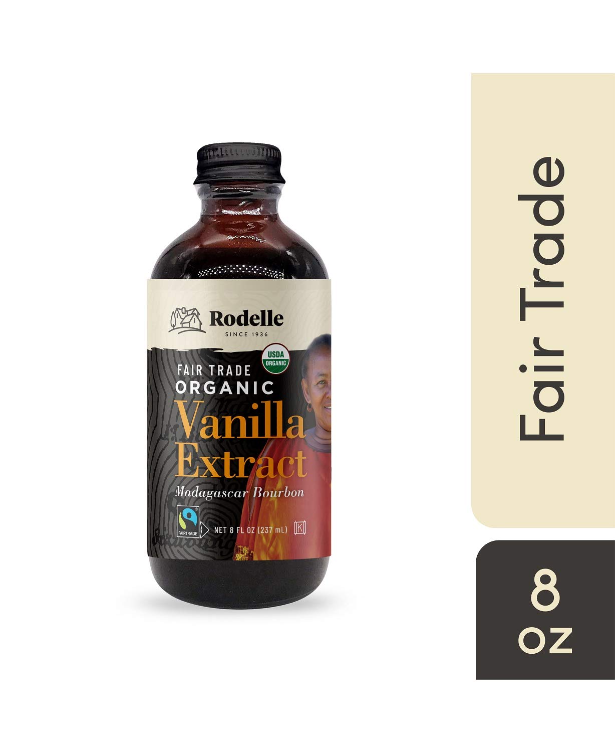 Rodelle Fair Trade Organic Pure Vanilla Extract, 8 Oz