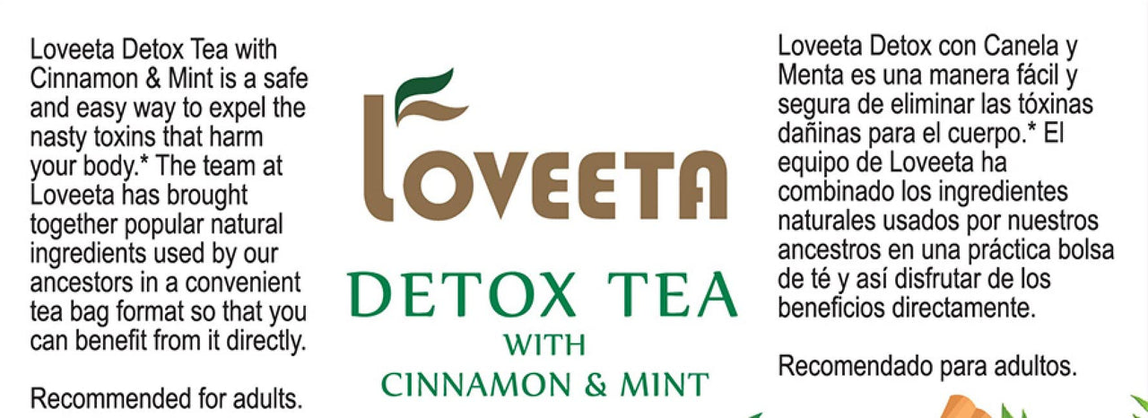 Loveeta Wellness Detox Tea Cinnamon & Mint - 15 Tea Bags (Gmo Free, Gluten Free, Dairy Free, Sugar Free & 100% Natural)