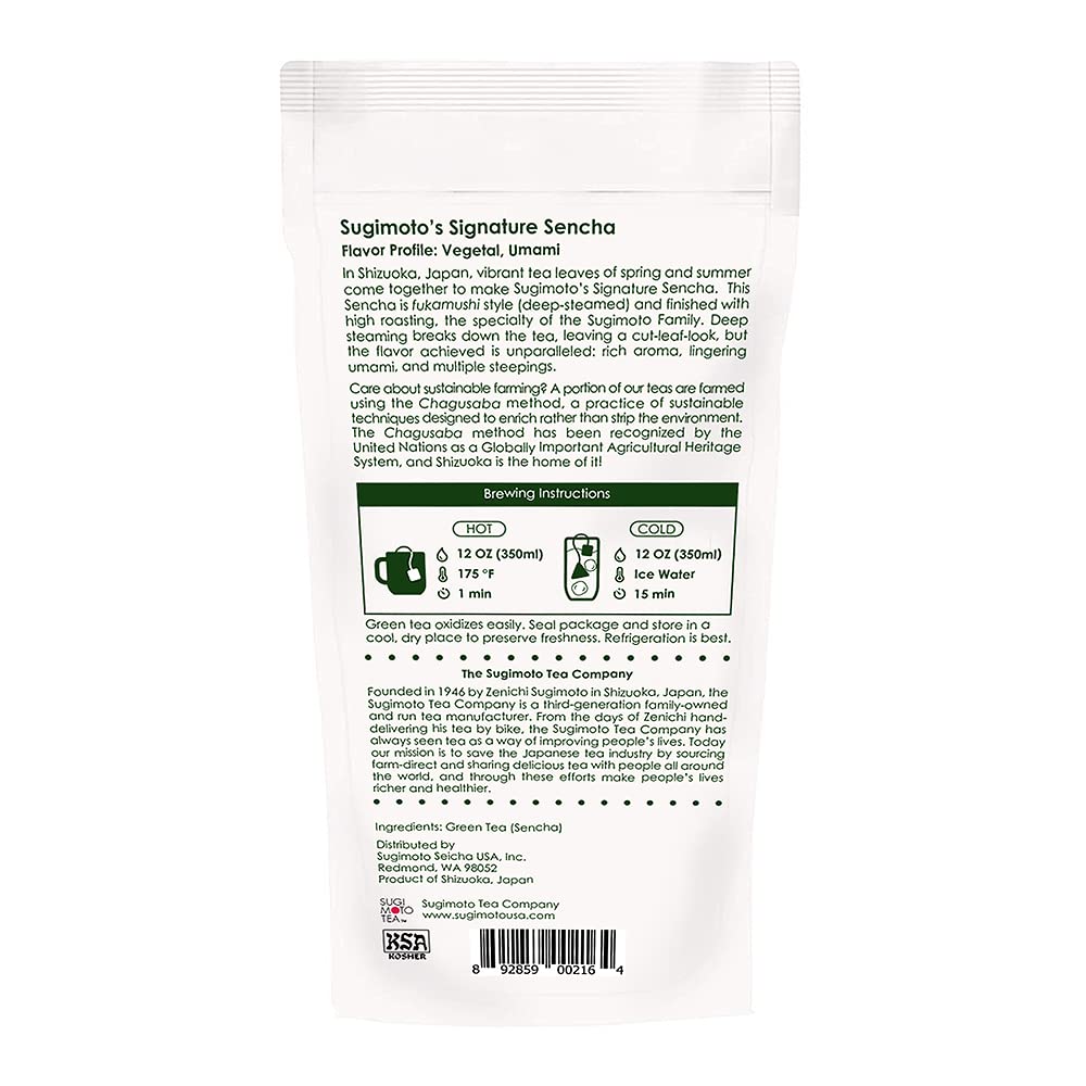 [Sugimoto Tea] Signature Sencha Fukamushi, ?????, Award-Winning Flavor Authentic Japanese Green Tea, Antioxidants, Caffeine, L-Theanine - 20 Compostable Pyramid Teabags, Resealable Pouch (20 Teabags x 3 Packs)