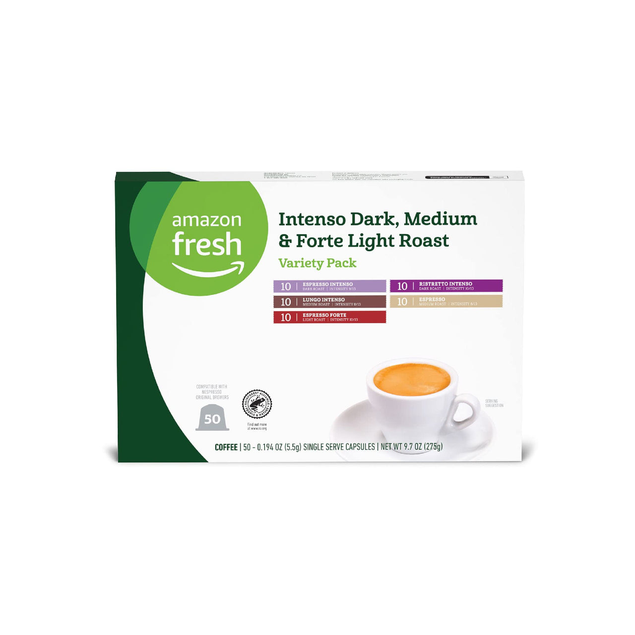 Fresh Intenso Dark, Medium & Forte Light Roast Aluminum Capsules, Variety Pack, Compatible with Nespresso Original Brewers, 50 Count (5 Packs of 10)