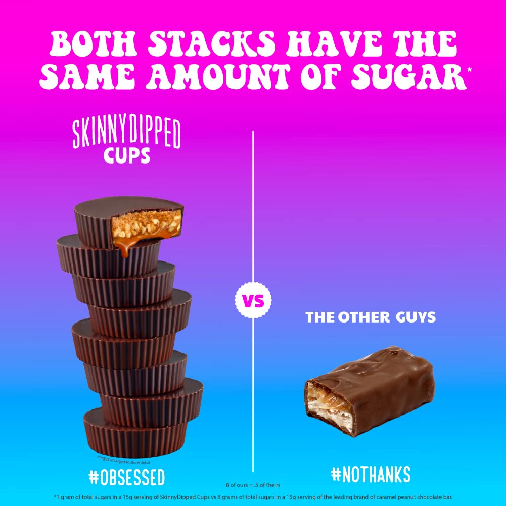 SkinnyDipped Caramel Peanut Paradise Cups, 1g Sugar per Cup, Keto Friendly, No Palm Oil, Gluten Free, 3.2oz Resealable Bags, 6 Count (Pack of 4)