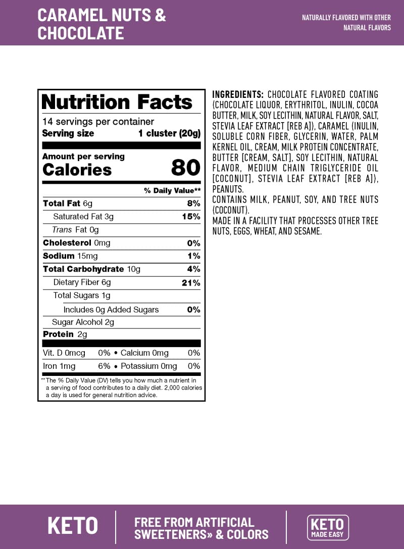 SlimFast Low Carb Chocolate Snacks, Keto Friendly for Weight Loss with 0g Added Sugar & 6g Fiber, Caramel Nuts & Chocolate, 14 Count Box (Packaging May Vary)