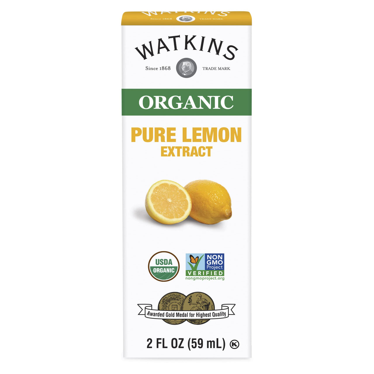 Watkins Organic Pure Lemon Extract, Non-GMO, Kosher, 2 oz. Bottle, 1-Pack