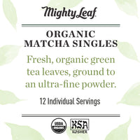 Mighty Leaf Tea, Organic Matcha Green Tea Powder - 100% Unsweetened Japanese Matcha, 12 Single Serve Packets