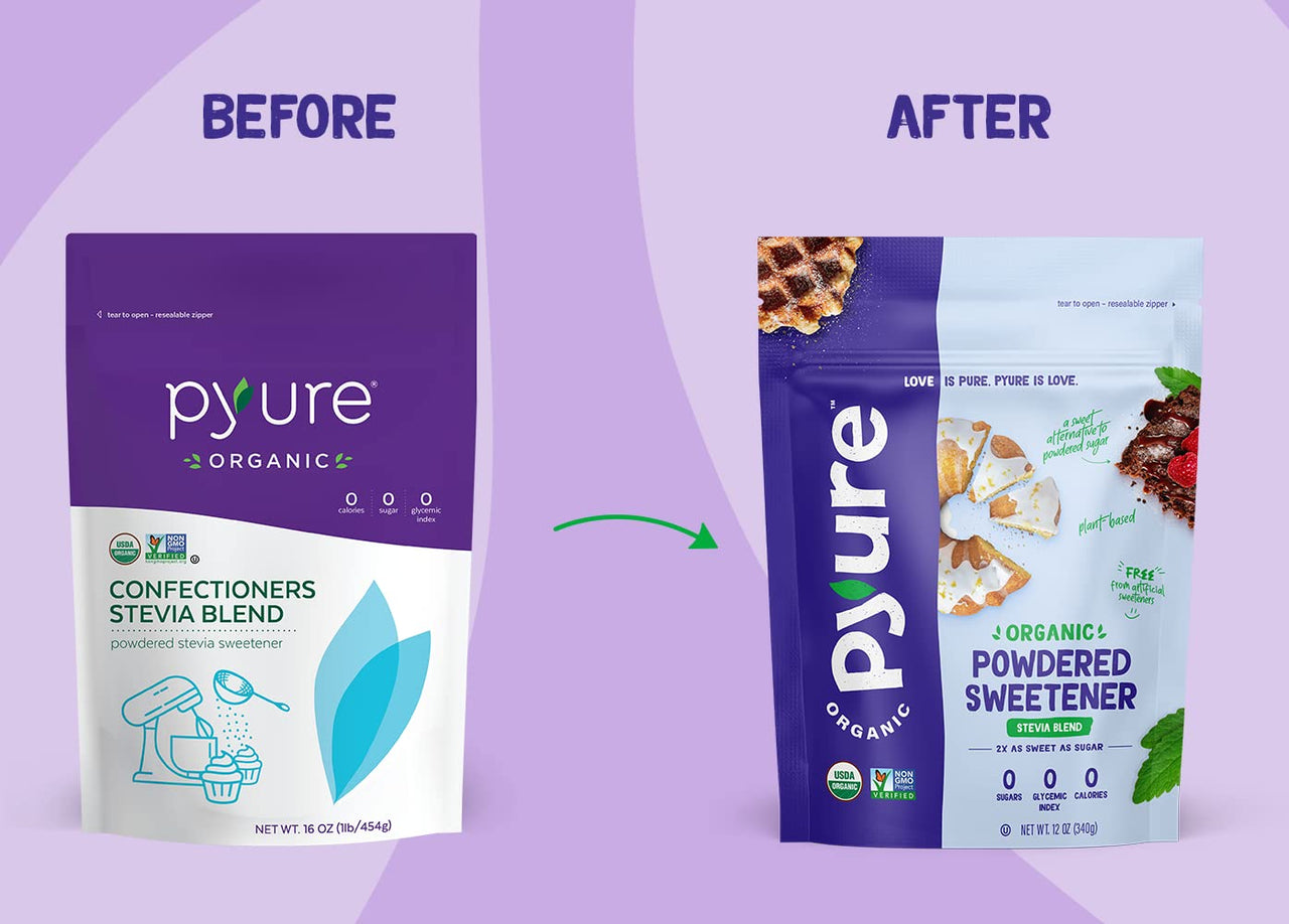 Pyure Organic Powdered Confectioners Stevia Sweetener Blend, 2:1 Sugar Substitute, 12 Ounce