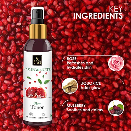 Good Vibes Pomegranate Glow Toner 200 ml, Anti Ageing Hydrating Light Weight Moisturizing Face Spray Toner for All Skin Types, Natural, No Alcohol, Parabens & Sulphates, No Animal Testing
