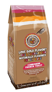 Crazy Cups Flavored Ground Coffee, Cinnamon French Toast, in 10 oz Bag, For Brewing Flavored Hot or Iced Coffee