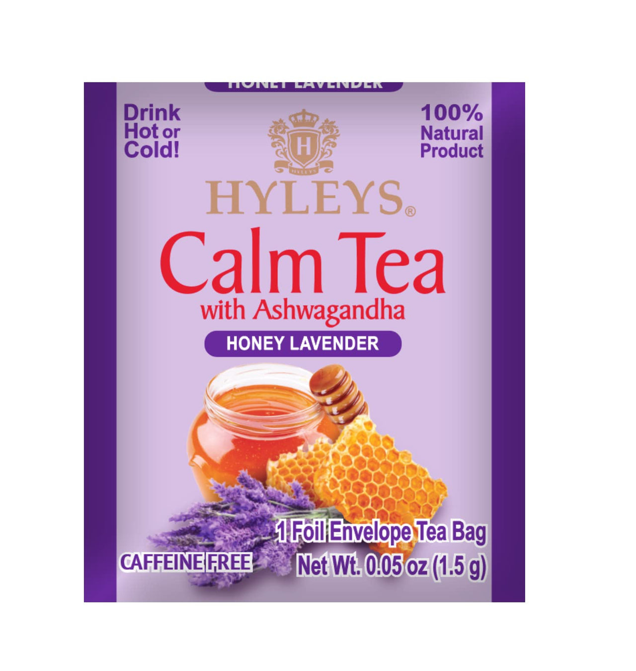 HYLEYS Tea Calm Tea with Aswagandha - Lavender & Honey Flavor - 25 Tea Bags - Caffeine Free Tea