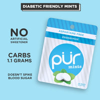 PUR Mints | Sugar Free Mints | 100% Xylitol | Vegan, Aspartame Free, Gluten Free & Keto Friendly | Natural Peppermint Flavored Mints, 20 Pieces (Pack of 3)