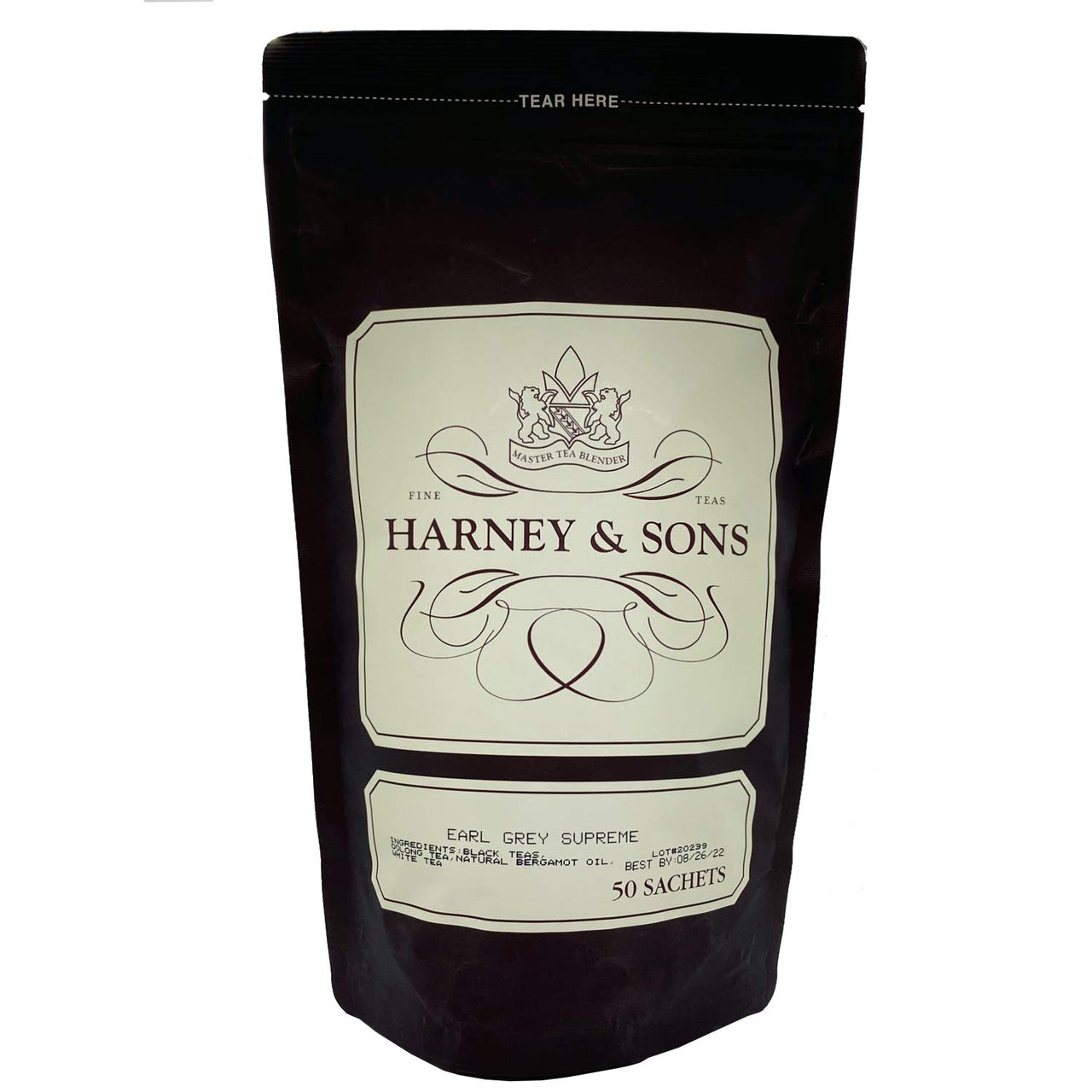 Harney & Sons Earl Grey Supreme Tea - Lemony Flavors,Presents and Party Favors - Bag of 50 Sachets