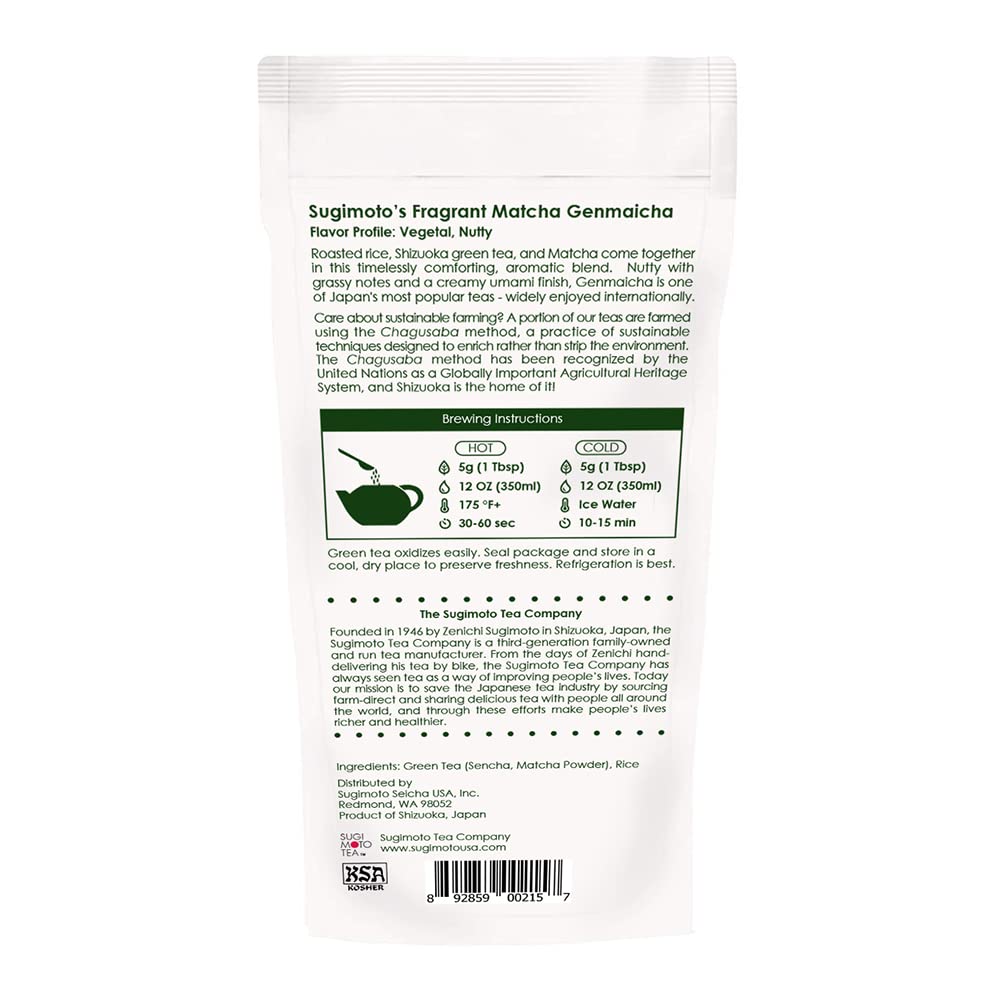 [Sugimoto Tea] Japanese Green Tea Genmai Cha with Matcha, Authentic Loose Leaf Blend, Toasty, Savory Umami Flavor from Shizuoka, Japan (3.5 oz x 3 Packs)