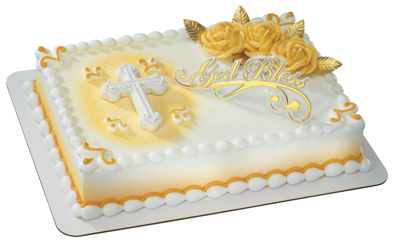 DECOPAC Ornate Cross Sugar Gum Paste Cake Topper, White Mold Decoration to Create Outstanding Easter or Other Religious Celebration Cakes, Non-Edible Food-Safe - Pack of 3