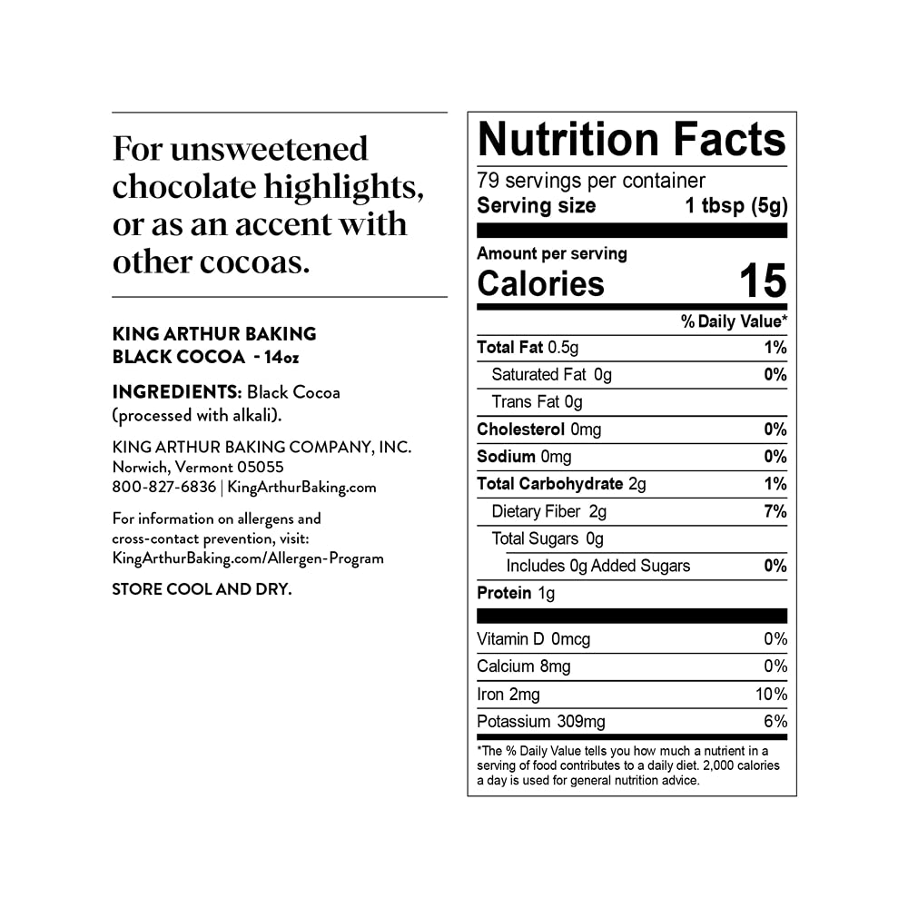 King Arthur Black Cocoa, Dutch Processed Cocoa Powder, Perfect for Baking, 14 Ounces