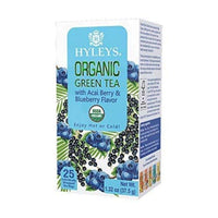 Hyleys Tea Organic Acai and Blueberry Flavor Green Tea - 25 Tea Bags (100% Natural, Sugar Free, Gluten Free and Non-GMO)